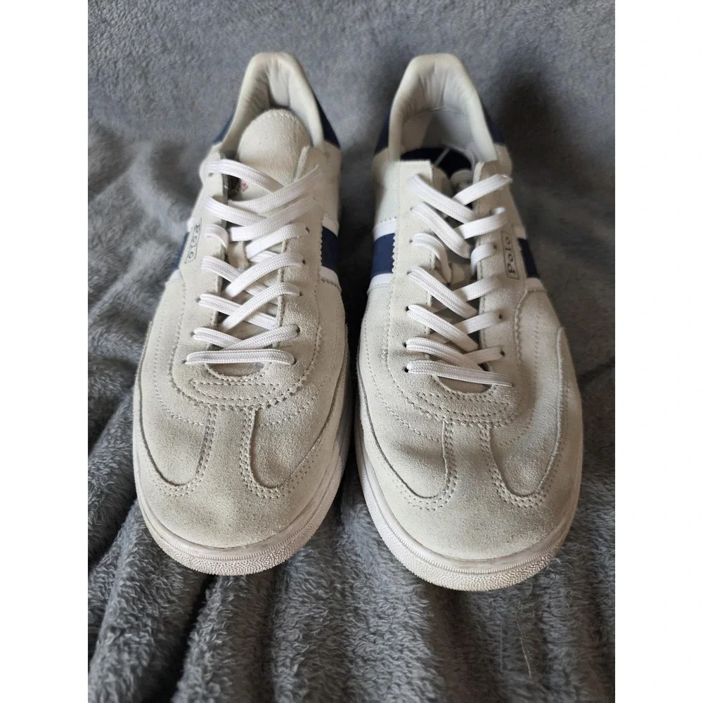 Polo Ralph Lauren Heritage Aera Mens 13 White Suede Navy Blue Sneakers